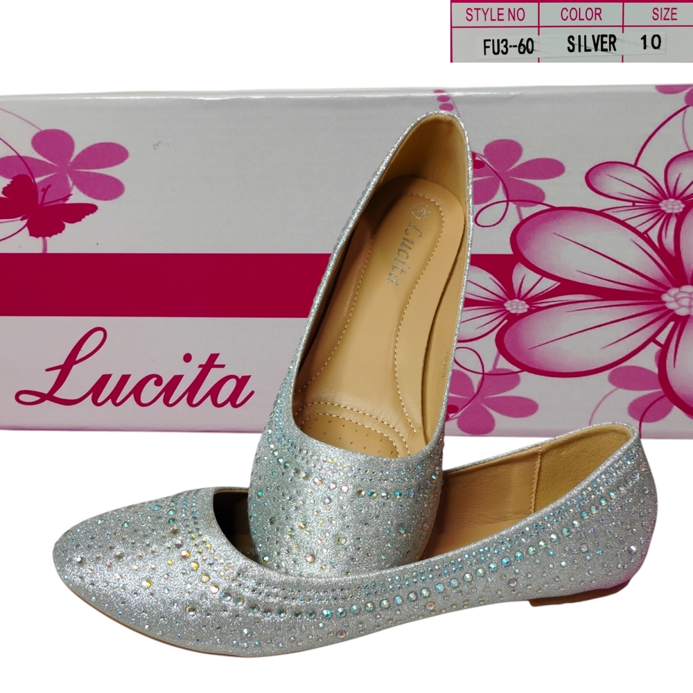 Lucita FU3-60 Women's Silver Dress Evening & Party Shoes size 10 embellished